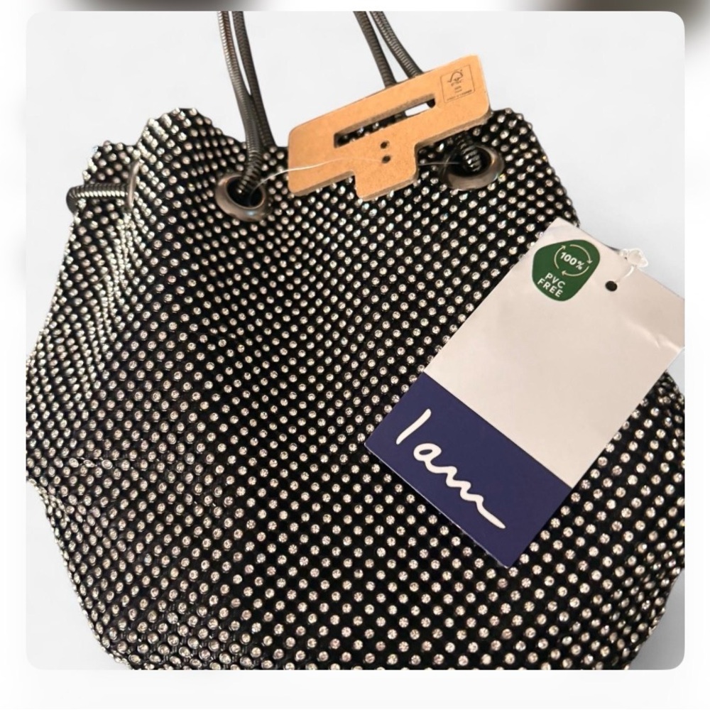 Black Rhinestone Drawstring Shoulder Bag - Picture 2 of 8